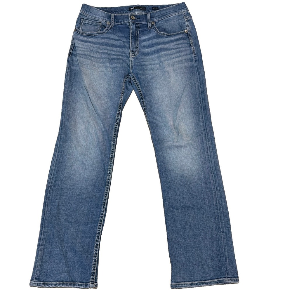 BKE Jake Jeans Men's Size 34x32 Straight Leg Boot Blue Med Wash Western Stretch
